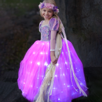 Uporpor Girls Rapunzel Princess LED Light Up Dress Birthday Party Gift Children Carnival Sofia Dresses Cosplay Halloween Clothes...