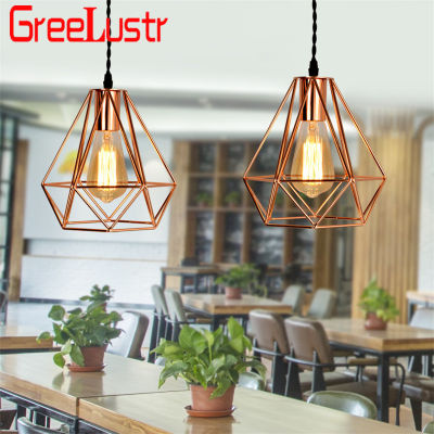 Europe Plated Iron Cage Pendant Lamps Rose Gold E27 Led Chandeliers for Kitchen Restaurant Hanging Light Home Deco Luminaire