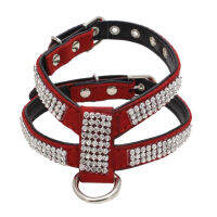 ปลอกคอสุนัข Bling Rhinestone สายรัดสุนัข Soft Suede Fabric Harness Leash For Small Dog Cat Puppy Pet Accessories SML SIZE