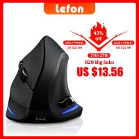 Lefon เมาส์ออปติคอลแบบชาร์จไฟได้สำหรับเกมเมาส์ไร้สายแนวตั้งเมาส์สรีรศาสตร์ RGB แบบ USB สำหรับวินโดวส์แม็ค2400 DPI 2.4G สำหรับ PUBG LOL