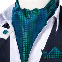 Mens Vintage สีเขียวสีฟ้าตรวจสอบผ้าไหมเนคไท Cravat Ascot Tie ผ้าเช็ดหน้าชุดผูกงานแต่งงาน Ascot Scrh เนคไท DiBanGu