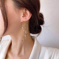 Korean Sliver Plated Long Tassel Ear Cuff Earring For Women Exquisite Ear Bone Clip No Piercing Earring Wedding Jewelry Gifts