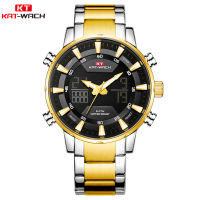 KAT-WATCH Men Military Sport Wrist Watch For Gold Quartz Steel Waterproof Dual Display Male Clock Watches Relogio Masculino 2021