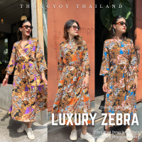 THONGYOY - Dress Wrap Qipao Luxury Zebra เดรสกี่เพ้าลายทองคำ หรูหรา ผูกเอว ชุดจีน