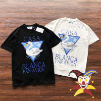 Casablanca เสื้อยืดผู้ชายผู้หญิง Swan สามเหลี่ยมพิมพ์แฟชั่น Tee สีดำสีขาวพร้อมแท็ก