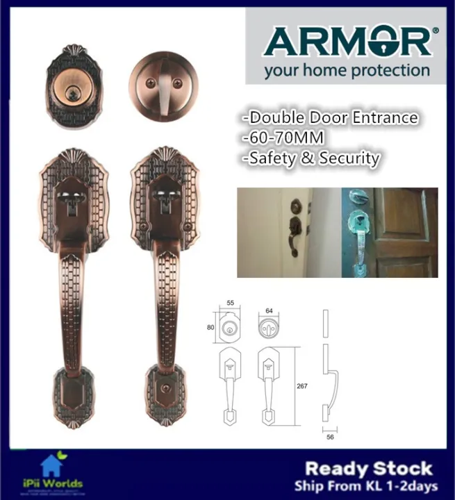 iPii Armour Double Door Entrance Gripset Door Handle Lockset Handle Set