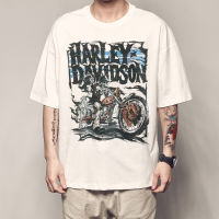 เสื้อยืดใหม่Harley Men Cotton Davidson Band Bike Old Clothes Skull Skull Bones ขายร้อน