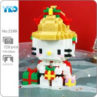 YKO 2189 Winter Merry Christmas Bell Cat Animal Pet 3D Model DIY Mini Diamond Blocks Bricks Building Toy for Children no Box