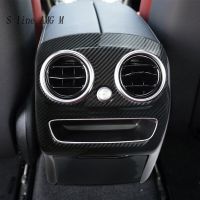 Car Control Armrest Rear Air Outlet Cover Stickers Trim For Mercedes Benz C Class W205 2015-2020 Decals Carbon Fiber Accessories