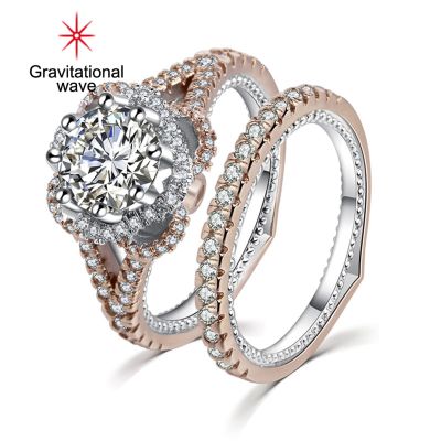 แรงโน้มถ่วงคลื่น2ชิ้นอารมณ์ที่สวยหรูสดใสมันวาวแหวนหมั้นเงา Rhinestone ผู้หญิงแหวนนิ้วอุปกรณ์เครื่องประดับ
