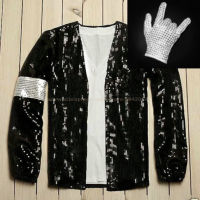 MJ Michael Jackson Coat Billie Jean Jacket &amp; Glove Modern Dance Cosplay Costume Adult &amp; Kids Clothing Hallowmas Party 1BLJD024