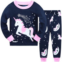 Little Girls Pyjamas Set Glow in The Dark Unicorn Pjs Kids Cotton Pajamas Christmas Sleepwear Tops &amp; Pants Children Clothes