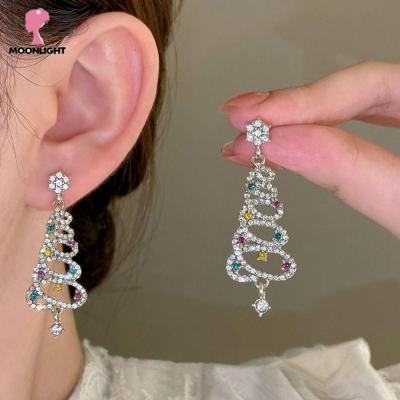 DKIEWQ ทองสีทอง ต่างหู rhinestone dangle โลหะผสมอัลลอยด์ เงินสีเงิน ต่างหูต้นคริสต์มาส ประณีตประณีตประณีต พู่ห้อยคอ ต่างหูคริสมาสต์ สาวๆ