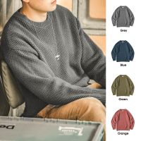 ผู้ชาย Pullover เสื้อกันหนาวญี่ปุ่น Retro Heavy สับปะรด Grain หนา O-Neck ถัก Oversize Harajuku Streetwear Casul เสื้อกันหนาว