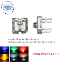 หลอดไฟ LED Piranha ขนาด3มม. 100ชิ้น,โคมไฟไดโอดเปล่งแสงสีขาวแดงสีเขียวสีฟ้าสีเหลืองสีสว่างตัวบ่งชี้3V DIY หลอดไฟวงจร PCB แบบจุ่ม