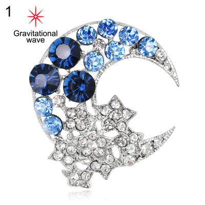 Gravitational WAVE แฟชั่น Rhinestone Crescent Moon ดาวหมุดเข็มกลัด Breastpin ผู้หญิงเข็มกลัดแฟชั่นสตรี