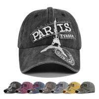 ✿∏✖ Baseball Cap Retro-style Sun hat Spring Autumn Wash water cowboy baseball cap Paris French Eiffel Tower Cap Hip Hop Fitted Cap