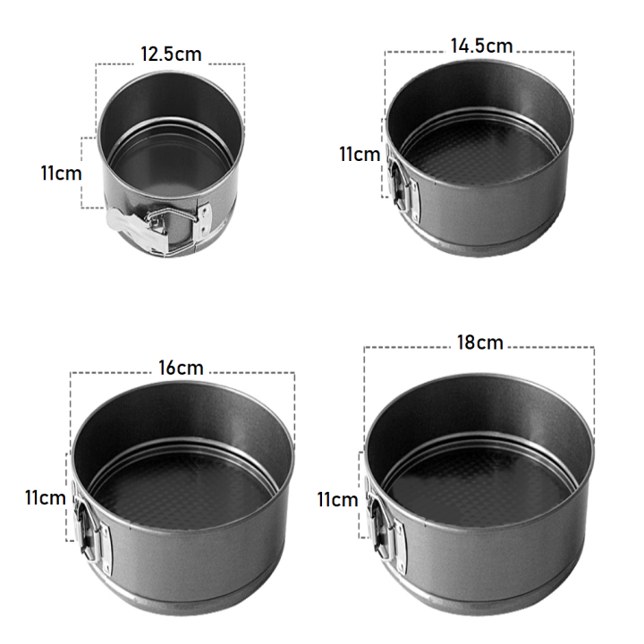 ชุด4ชิ้น-12ซม-14ซม-16ซม-18ซม-ทรงกลมโลหะไม่ติดแม่พิมพ์เค้กที่ถอดออกได้-bake-pans