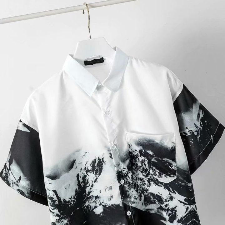 dsl001-เสื้อเชิ้ตผู้ชาย-เสื้อเชิ้ตเกาหลี-ภูเขาหิมะเสื้อแขนสั้น-เสื้อแฟชั่นชาย