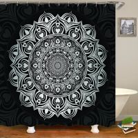 3D อินเดีย Mandala ห้องน้ำม่านตกแต่งบ้านผ้าม่านกันน้ำตะขอม่านอาบน้ำ 180x200cm 180 * 180 ซม