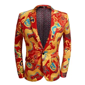 Red printed sale blazer mens