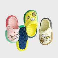 Cute cartoon double color soft bottom hole hole shoes baotou children drag drag xia mens and womens child baby cool slippers sandals