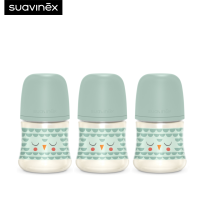 Suavinex (แพ็ค 3 ชิ้น) ขวดนม Premium Glass feeding bottle with SX Pro ขนาด 120ml ลาย Bonhomia เหมาะสำหรับอายุ +0 เดือน