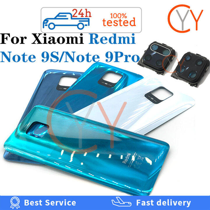 สำหรับ-xiaomi-redmi-note-9s-note-9-pro-9pro-ฝาครอบหลังกระจกซองเก็บแบตเตอรี-กรอบเลนส์กระจกหลังและอะไหล่กรอบกาวสำรองเลนส์ด้านหลัง