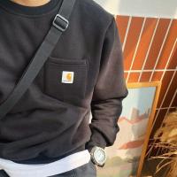 Carhartt เสื้อท่อนบนสำหรับฤดูใบไม้ร่วงผ้าฝ้ายทรงหลวมเสื้อแขนยาวคอกลมผู้ชายและผู้หญิงกระเป๋าเครื่องมือญี่ปุ่น