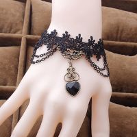 Black Lace Collar Choker Heart Chain Dangle จี้พร้อมสร้อยคอ