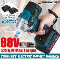 88VF 520NM Brushless Cordless Electric Impact Wrench Rechargeable 1/2 inch Wrench Power Tools With 2Battery