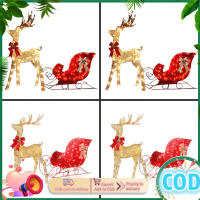 Christmas Reindeer Pulling Sled Set With LED Lights Bows Luminous Decorative Ornaments Party Supplies For Christmas Decoration