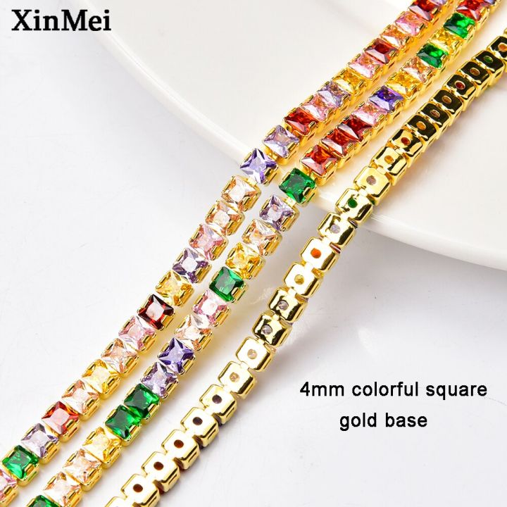 4 mm Gold Rhinestone Applique for Sewing and DIY Crafts, Crystal Chain Trim  with 3 Rows (3 Yards)