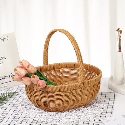 [COD] Imitation rattan shopping basket egg large picnic hand-woven fruit
