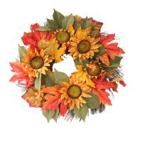 Artificial Sunflower Wreath 15.8 Inch for Front Door Decoration Fall Freath Farmhouse Indoor Outdoor Window Home Decor