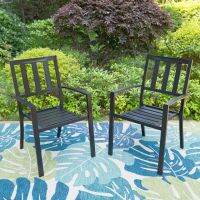 MF Studio Set of 2 Patio Outdoor Dining Chairs Metal Stackable Bistro Chairs for Garden Backyard Support 300 LB Black