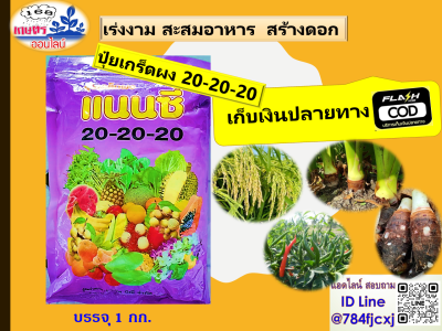 ปุ๋ยเกล็ด 20-20-20 สูตรเสมอ ฮอร์โมนพืช อาหารเสริมสำหรับพืช บำรุงต้น เปิดตาดอก บำรุงผล ใช้ได้กับพืชทุกชนิด ปุ๋ยเคมี 1 กิโลกรัม