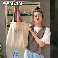 Penkin ผ้าใบกระเป๋าผู้หญิงสลิงกระเป๋าสะพายผ้าใบ "ยิ้ม" กระเป๋ากระเป๋านักเรียนสาวกระเป๋า