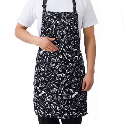 Kitchen Apron Adjustable Black Stripe Bib Apron With 2 Pockets Chef Kitchen Cook apron For Man Woman Aprons
