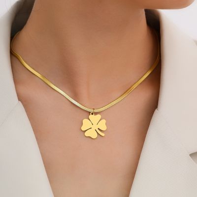【CW】Stainless Steel Necklaces Boho Snake Herringbone Blade Chain Gothic Classic Clover Pendants Necklace For Women Jewelry Fine Gift