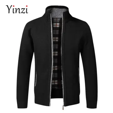 Men's stand-up collar thickened patchwork half-zip lapel sweater