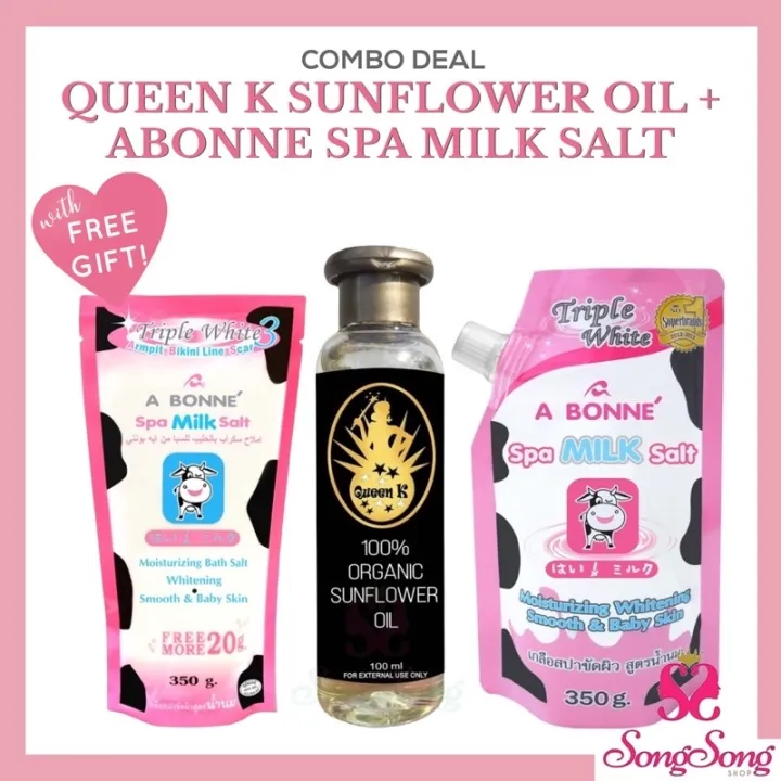 QUEEN K Sunflower Oil 100ml and ABONNE Spa Milk Salt 350g dmGPQrnv