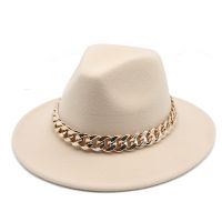 [Fine Jewelry]หมวก Fedora สำหรับผู้หญิงผู้ชายปีกกว้างหนาโซ่ทองวง F Elted หมวกแจ๊สหมวกฤดูหนาวฤดูใบไม้ร่วงปานามาสีแดงหรูหราหมวก C Hapeau F Emme