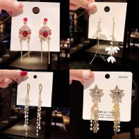 HOT14★1PC ใหม่ Elegant โบว์โบว์ยาวพู่หู Dangle ต่างหูผู้หญิงเกาหลีอารมณ์หวาน Pearl ต่างหูรูปหยดน้ำใหม่เครื่องประดับ