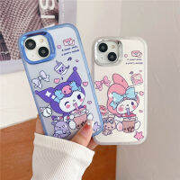 วงเล็บที่มองไม่เห็นเคสสำหรับ IPhone 12 13 14 15 Pro Max น่ารักลายการ์ตูนชานมเมโลดี้ฝาหลังเคสโทรศัพท์กันกระแทกเคลือบด้าน