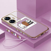 เคสโทรศัพท์พร้อมสำหรับเคส C55 Realme Realme เคส C55 (ฟรีสายคล้อง) ภาพยนตร์การ์ตูนน่ารักเรามีลวดลายขอบสี่เหลี่ยมเคสโทรศัพท์เคสชุบชุบเคสโทรศัพท์นิ่มสุดหรู