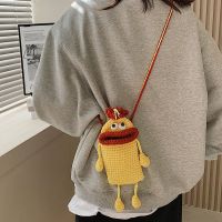 Summer season cute and funny Messenger small bag female 2023 new wool hand-woven sausage mouth mobile phone bag 【BYUE】