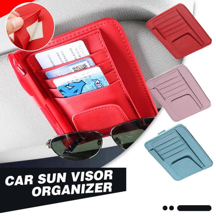 car-sun-visor-organizer-multi-pocket-leather-sunglasses-holder-storage-card-holder-card-ic-glasses-clip-sunshade-bag-car-storage-adhesives-tape