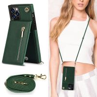 ☃✺ Zipper Wallet for IPhone 14 13 12 Mini 11 X XR XS Pro Max 7 8 Plus Case with Card Holder Lanyard Strap Crossbody Leather Cover