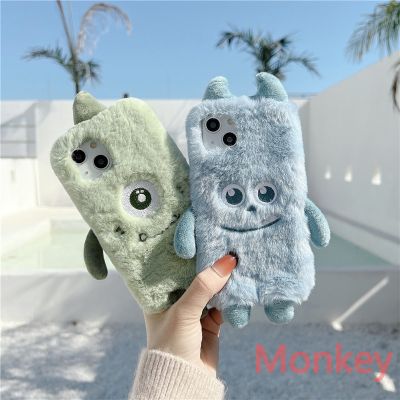 [Yellow peach flavor] ตลกน่ารัก3D Little Monster Plush Fur โทรศัพท์สำหรับ Samsung S22 S21 S20หมายเหตุ20 10 A51 A71 A21S A12 A32 A42 A52 A72นุ่ม